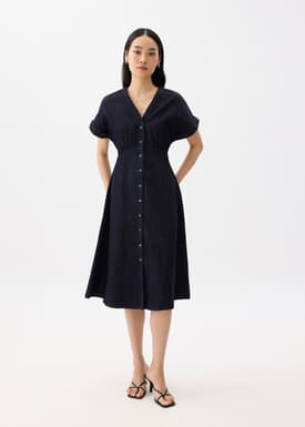 Denim V-neck Fit & Flare Midi Dress