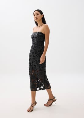Padded Vegan Leather Lace Tube Midaxi Dress
