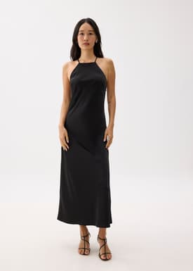 Padded Satin Halter Neck Maxi Dress