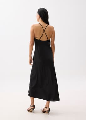 Padded Satin Halter Neck Maxi Dress