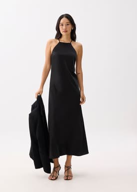 Padded Satin Halter Neck Maxi Dress