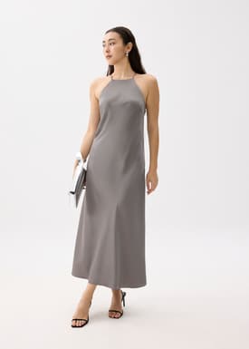 Padded Satin Halter Neck Maxi Dress