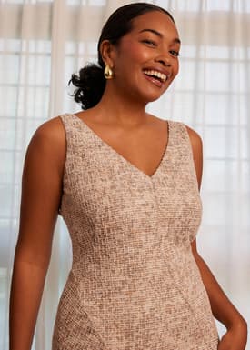 Tweed V-neck Fit & Flare Midi Dress