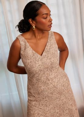 Tweed V-neck Fit & Flare Midi Dress