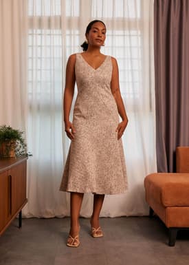Tweed V-neck Fit & Flare Midi Dress