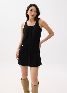 Tweed Scoop Neck Shift Mini Dress