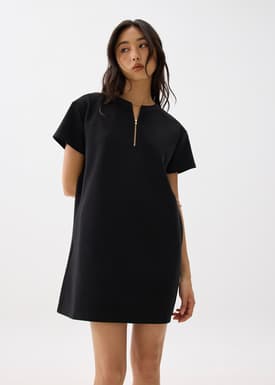 Round Neck Front Zip Mini Dress