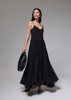 Pleated V-neck Fit & Flare Maxi Dress