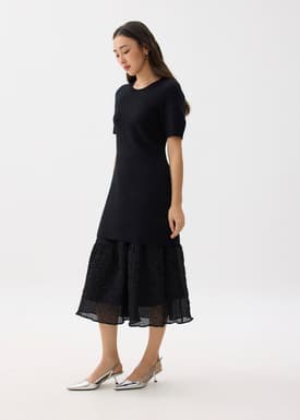 Knit Puff Sleeve Shift Mini Dress