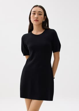 Knit Puff Sleeve Shift Mini Dress