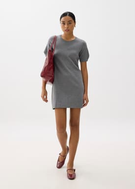 Knit Puff Sleeve Shift Mini Dress
