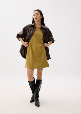 Ribbed Scoop Neck Shift Mini Dress