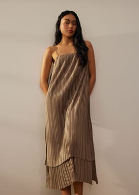Plisse Trapeze Column Midaxi Dress