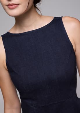 Denim Boat Neck A-line Mini Dress