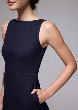 Denim Boat Neck A-line Mini Dress