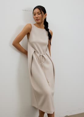 Neoprene Boat Neck Shift Midaxi Dress