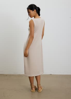 Neoprene Boat Neck Shift Midaxi Dress