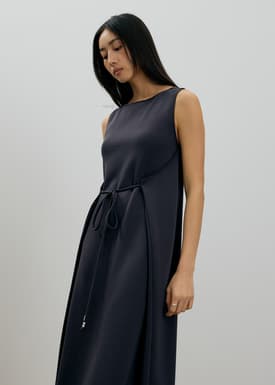Neoprene Boat Neck Shift Midaxi Dress