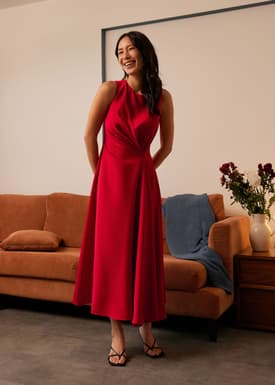 Satin Pleated Bias Cut Maxi Dress