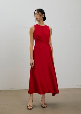 Satin Pleated Bias Cut Maxi Dress