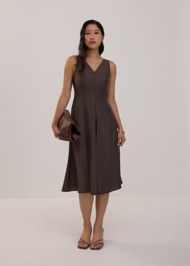 Tencel V-neck Fit & Flare Midi Dress