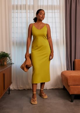 Fitted V-neck Jersey Midaxi Dress