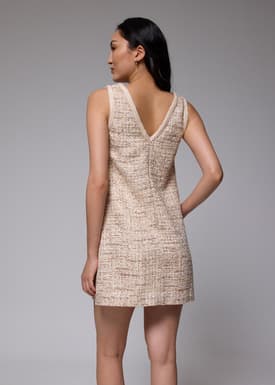 Tweed V-neck Shift Mini Dress