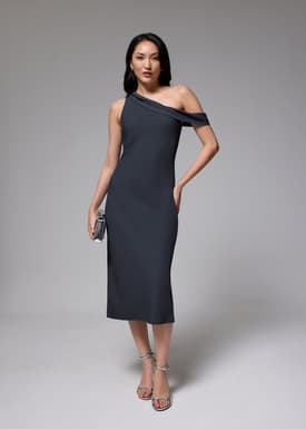 Asymmetric Bias Cut Midaxi Dress
