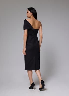 Asymmetric Front Twist Column Midi Dress