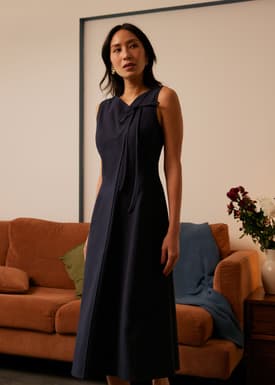 V-neck Front Tie Midi Dress