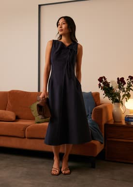 V-neck Front Tie Midi Dress