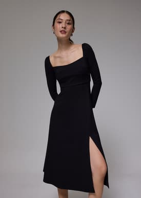 Jersey Square Neck Fit & Flare Midi Dress