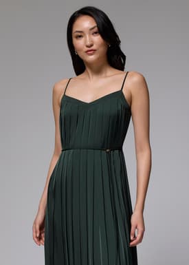 Satin V-neck Pleated Maxi Dress