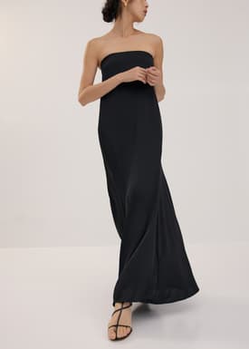 Padded Satin Tube Bias Cut Maxi Dress