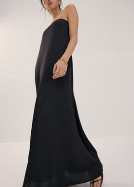Padded Satin Tube Bias Cut Maxi Dress