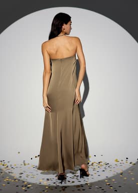Padded Satin Tube Bias Cut Maxi Dress