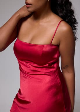 Padded Satin Column Maxi Dress