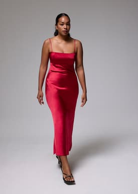 Padded Satin Column Maxi Dress