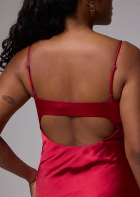 Padded Satin Column Maxi Dress