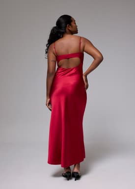 Padded Satin Column Maxi Dress