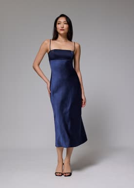 Padded Satin Column Maxi Dress