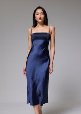 Padded Satin Column Maxi Dress