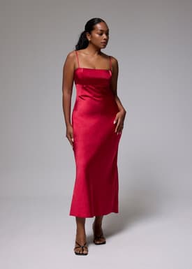 Padded Satin Column Maxi Dress