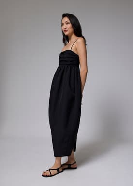 Ruched Straight Neck Tulip Maxi Dress