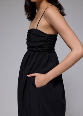 Ruched Straight Neck Tulip Maxi Dress