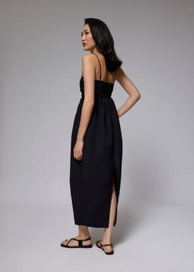 Ruched Straight Neck Tulip Maxi Dress