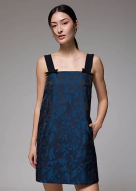 Brocade Straight Neck Shift Mini Dress