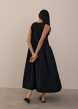 Jersey Round Neck Drop Waist Trapeze Midaxi Dress