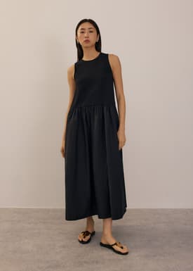 Jersey Round Neck Drop Waist Trapeze Midaxi Dress