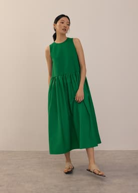 Jersey Round Neck Drop Waist Trapeze Midaxi Dress